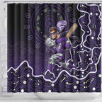 Hobart Hurricanes Cricket Mascot Shower Curtain Aboriginal Dot Art Purple And Black Tribal Pattern