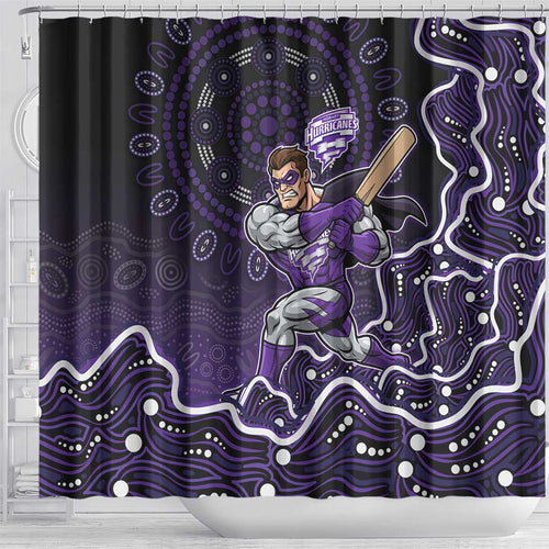Hobart Hurricanes Cricket Mascot Shower Curtain Aboriginal Dot Art Purple And Black Tribal Pattern