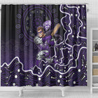 Hobart Hurricanes Cricket Mascot Shower Curtain Aboriginal Dot Art Purple And Black Tribal Pattern