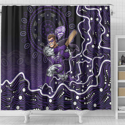 Hobart Hurricanes Cricket Mascot Shower Curtain Aboriginal Dot Art Purple And Black Tribal Pattern
