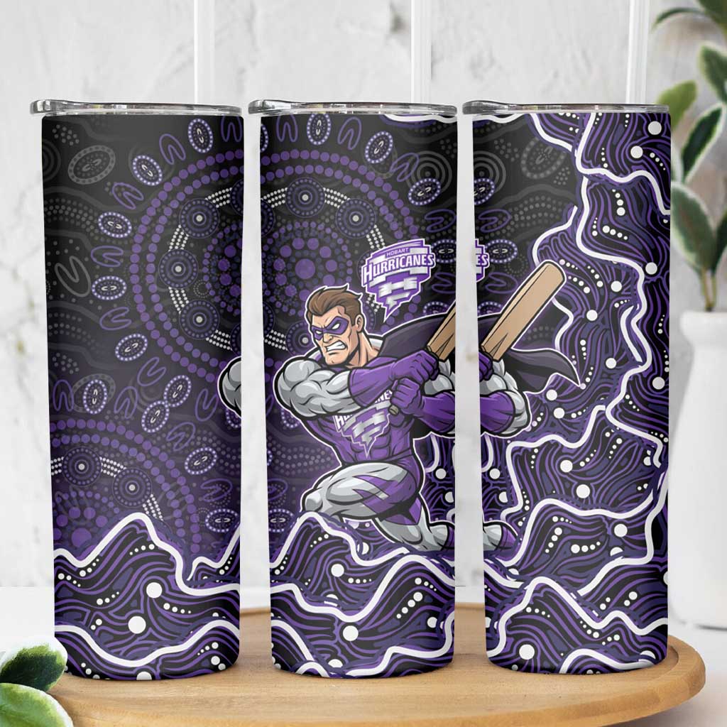 Hobart Hurricanes Cricket Mascot Skinny Tumbler Aboriginal Dot Art Purple And Black Tribal Pattern