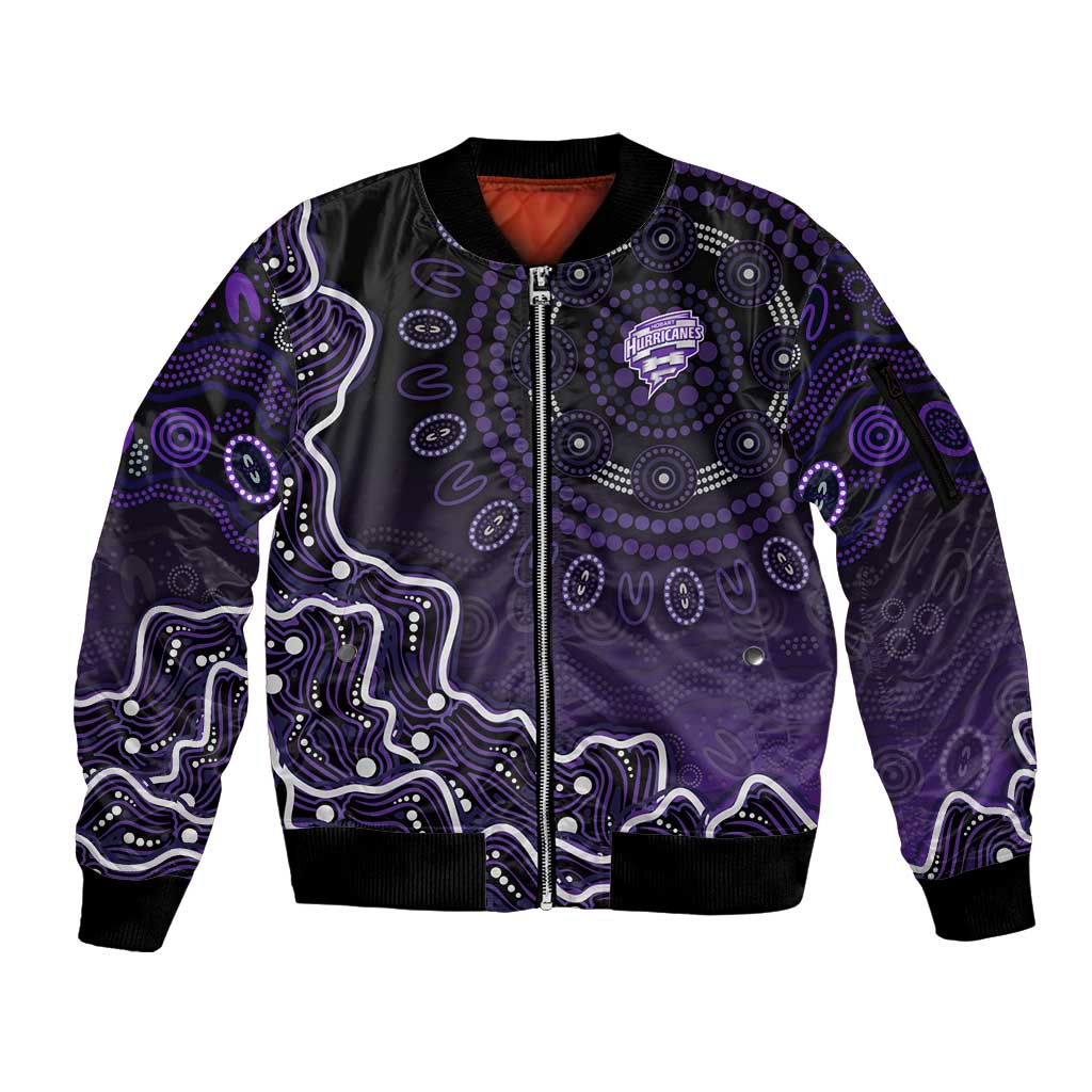 Hobart Hurricanes Cricket Mascot Sleeve Zip Bomber Jacket Aboriginal Dot Art Purple And Black Tribal Pattern