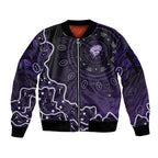 Hobart Hurricanes Cricket Mascot Sleeve Zip Bomber Jacket Aboriginal Dot Art Purple And Black Tribal Pattern