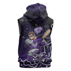 Hobart Hurricanes Cricket Mascot Sleeveless Hoodie Aboriginal Dot Art Purple And Black Tribal Pattern