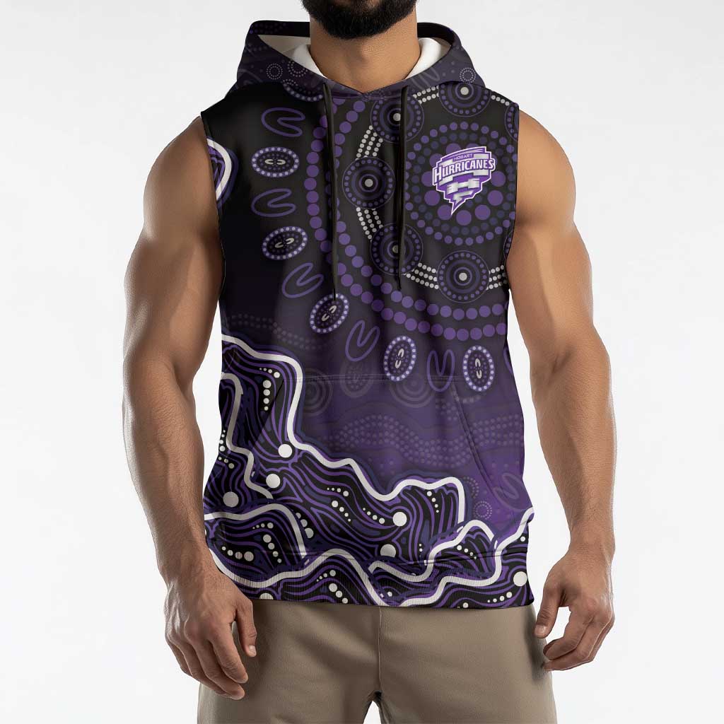 Hobart Hurricanes Cricket Mascot Sleeveless Hoodie Aboriginal Dot Art Purple And Black Tribal Pattern