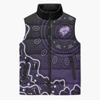 Hobart Hurricanes Cricket Mascot Sleeveless Puffer Jacket Aboriginal Dot Art Purple And Black Tribal Pattern