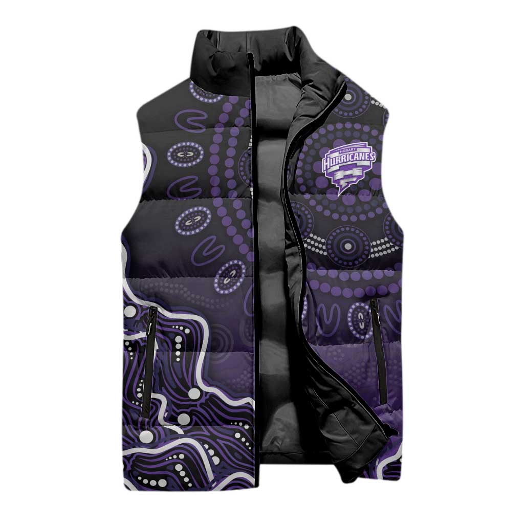 Hobart Hurricanes Cricket Mascot Sleeveless Puffer Jacket Aboriginal Dot Art Purple And Black Tribal Pattern