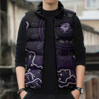 Hobart Hurricanes Cricket Mascot Sleeveless Puffer Jacket Aboriginal Dot Art Purple And Black Tribal Pattern