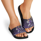 Hobart Hurricanes Cricket Mascot Slide Sandals Aboriginal Dot Art Purple And Black Tribal Pattern