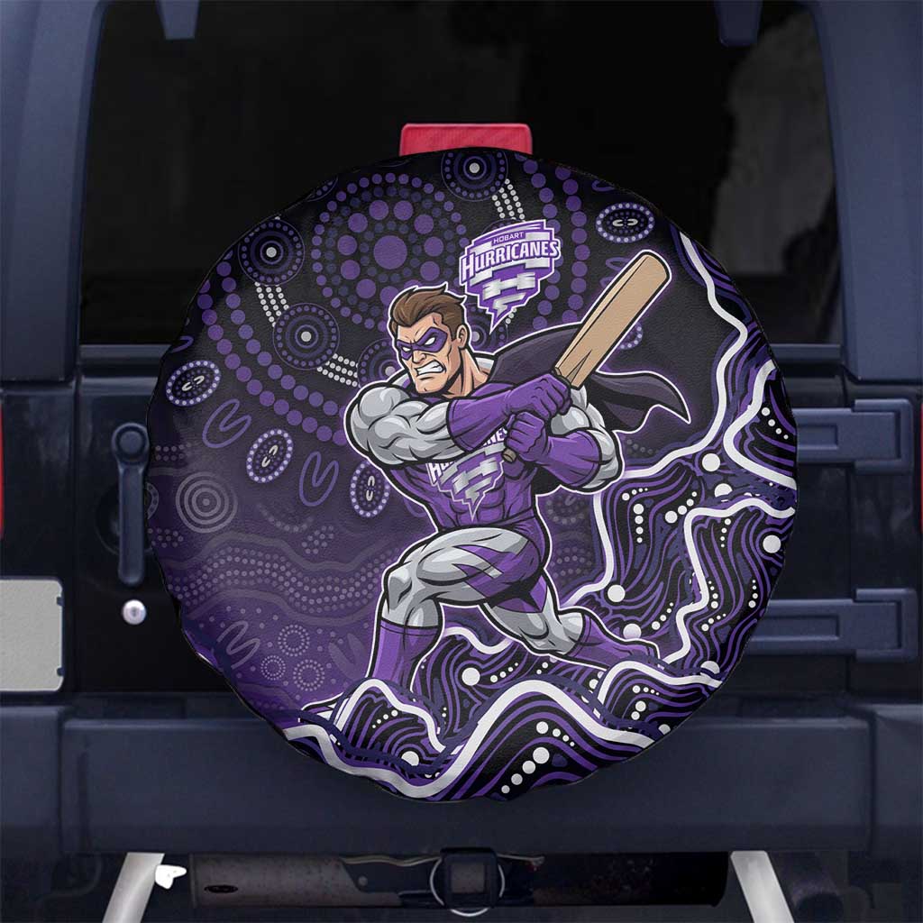 Hobart Hurricanes Cricket Mascot Spare Tire Cover Aboriginal Dot Art Purple And Black Tribal Pattern