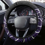 Hobart Hurricanes Cricket Mascot Steering Wheel Cover Aboriginal Dot Art Purple And Black Tribal Pattern