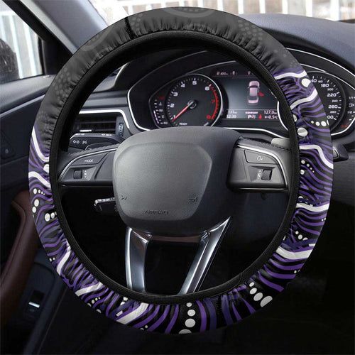 Hobart Hurricanes Cricket Mascot Steering Wheel Cover Aboriginal Dot Art Purple And Black Tribal Pattern