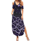 Hobart Hurricanes Cricket Mascot Summer Maxi Dress Aboriginal Dot Art Purple And Black Tribal Pattern