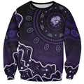 Hobart Hurricanes Cricket Mascot Sweatshirt Aboriginal Dot Art Purple And Black Tribal Pattern
