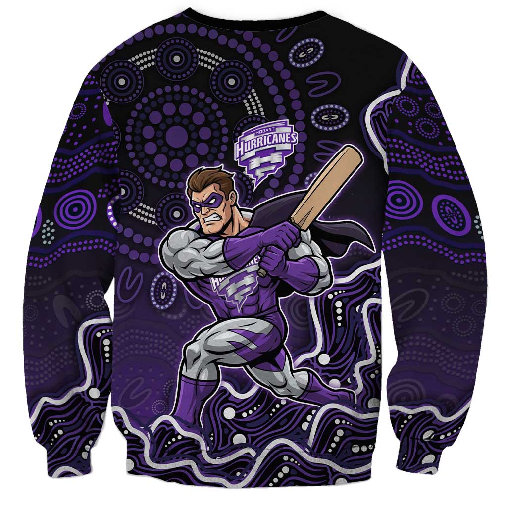 Hobart Hurricanes Cricket Mascot Sweatshirt Aboriginal Dot Art Purple And Black Tribal Pattern