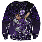 Hobart Hurricanes Cricket Mascot Sweatshirt Aboriginal Dot Art Purple And Black Tribal Pattern
