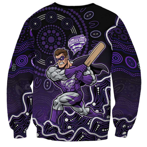 Hobart Hurricanes Cricket Mascot Sweatshirt Aboriginal Dot Art Purple And Black Tribal Pattern