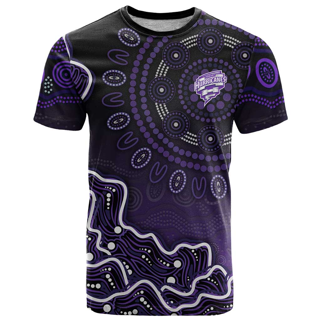 Hobart Hurricanes Cricket Mascot T Shirt Aboriginal Dot Art Purple And Black Tribal Pattern