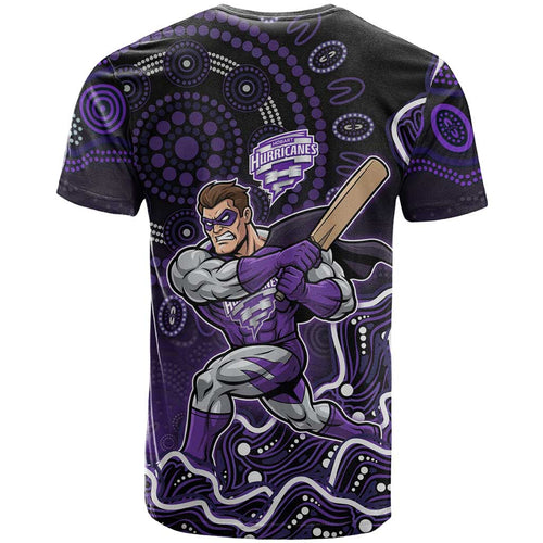 Hobart Hurricanes Cricket Mascot T Shirt Aboriginal Dot Art Purple And Black Tribal Pattern