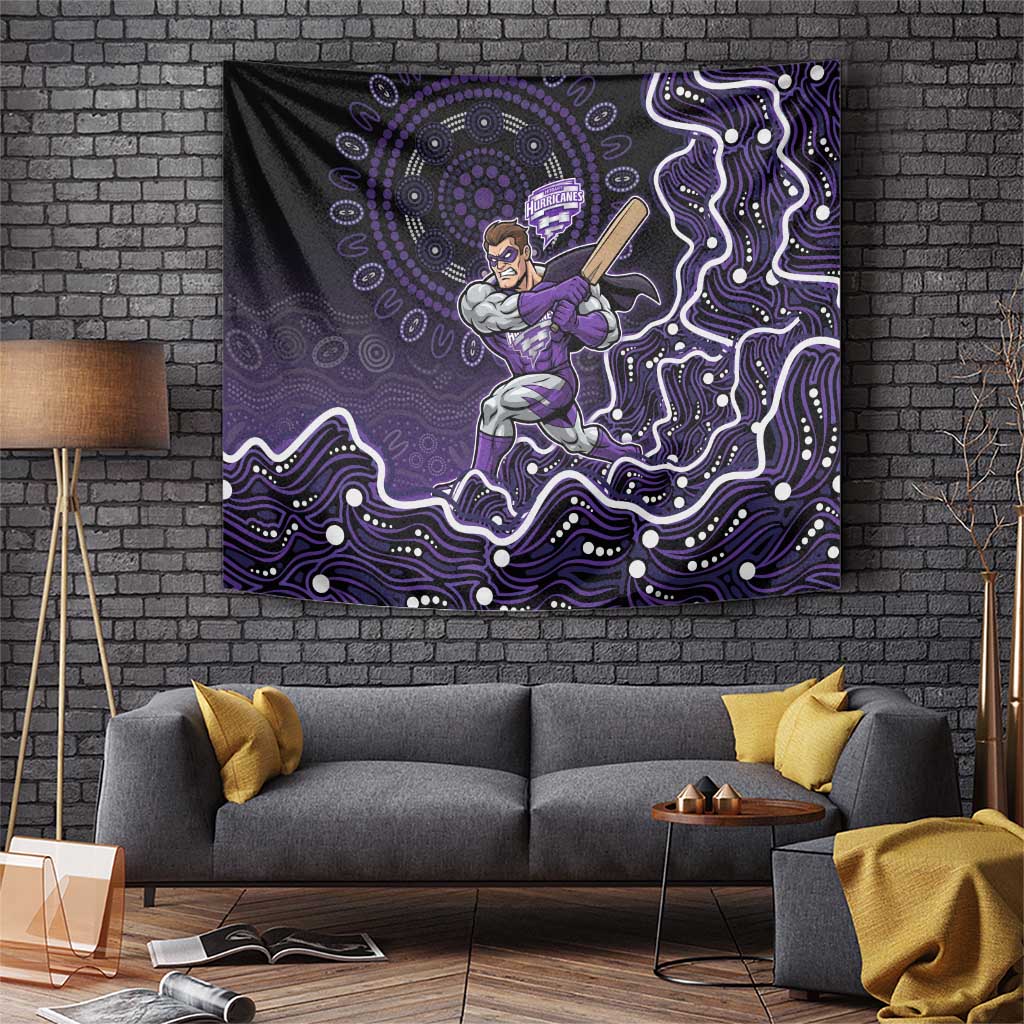 Hobart Hurricanes Cricket Mascot Tapestry Aboriginal Dot Art Purple And Black Tribal Pattern