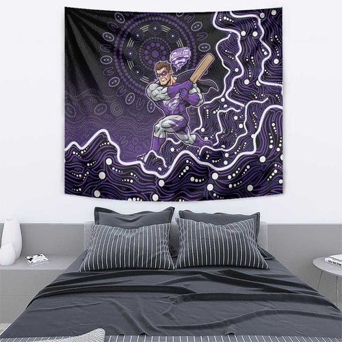 Hobart Hurricanes Cricket Mascot Tapestry Aboriginal Dot Art Purple And Black Tribal Pattern