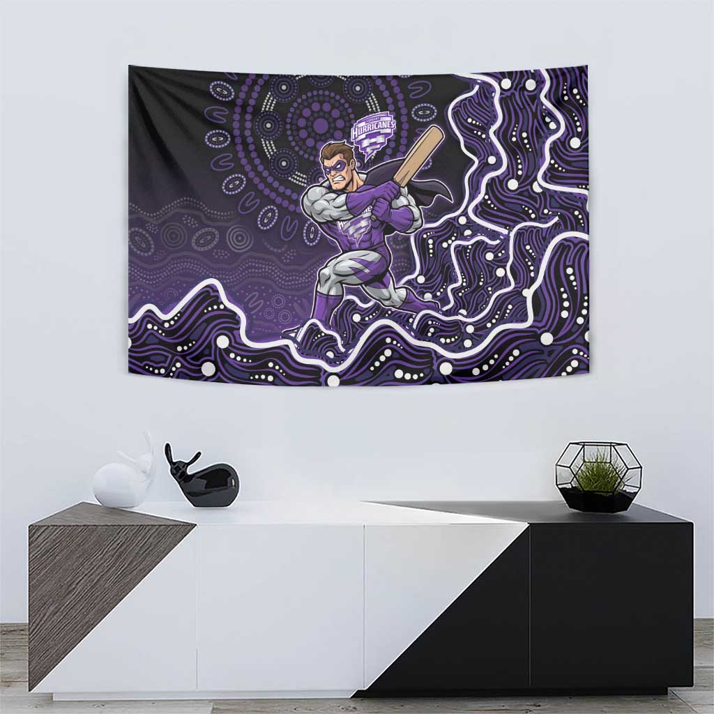 Hobart Hurricanes Cricket Mascot Tapestry Aboriginal Dot Art Purple And Black Tribal Pattern