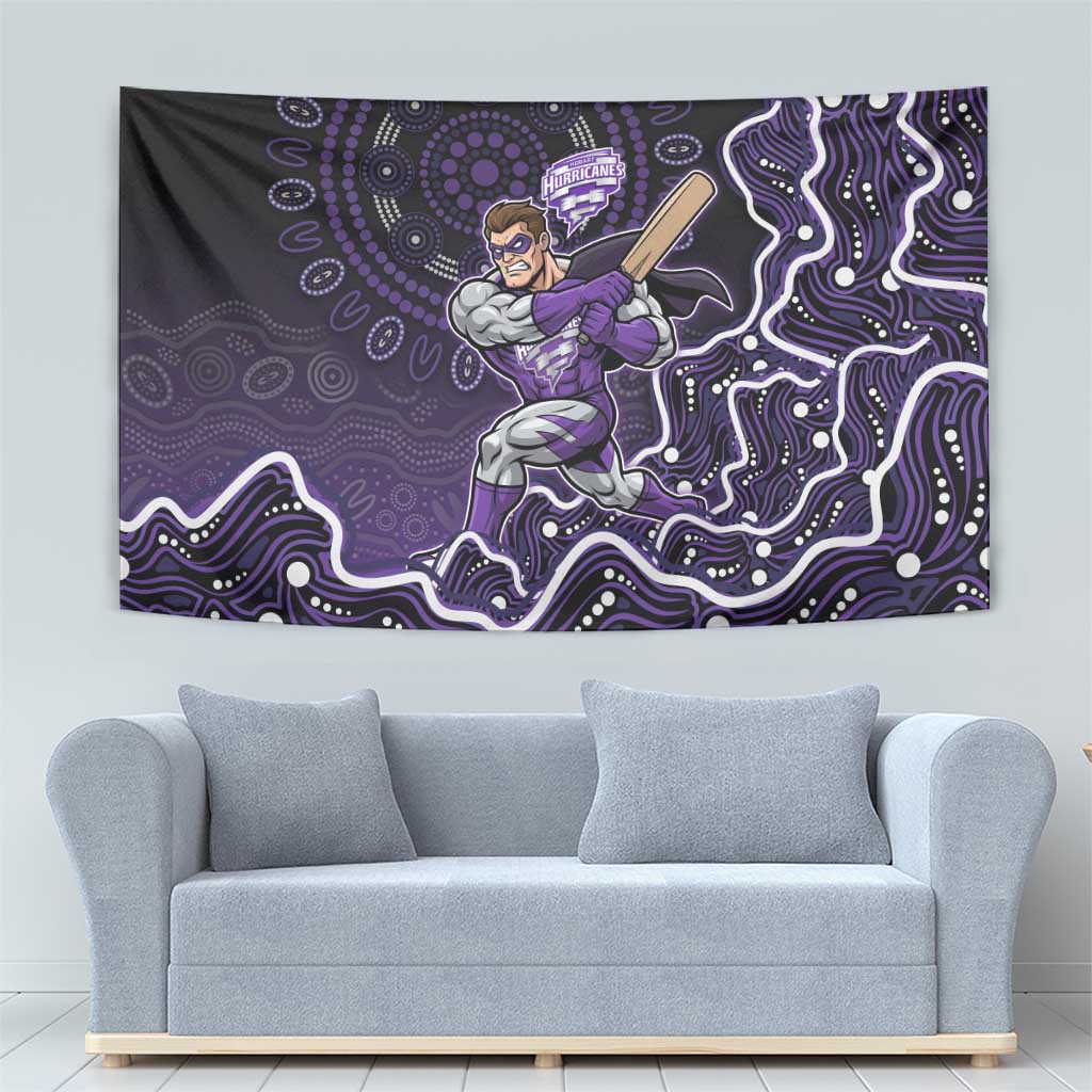 Hobart Hurricanes Cricket Mascot Tapestry Aboriginal Dot Art Purple And Black Tribal Pattern