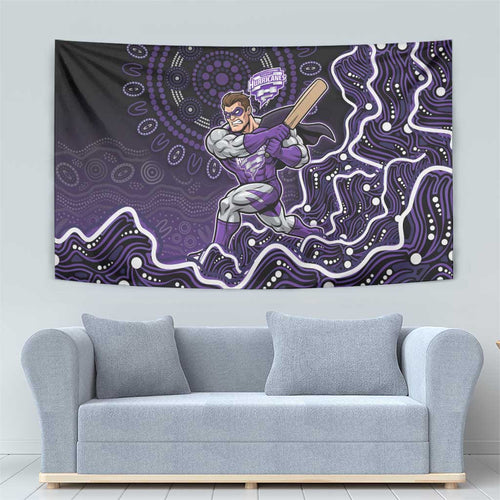 Hobart Hurricanes Cricket Mascot Tapestry Aboriginal Dot Art Purple And Black Tribal Pattern