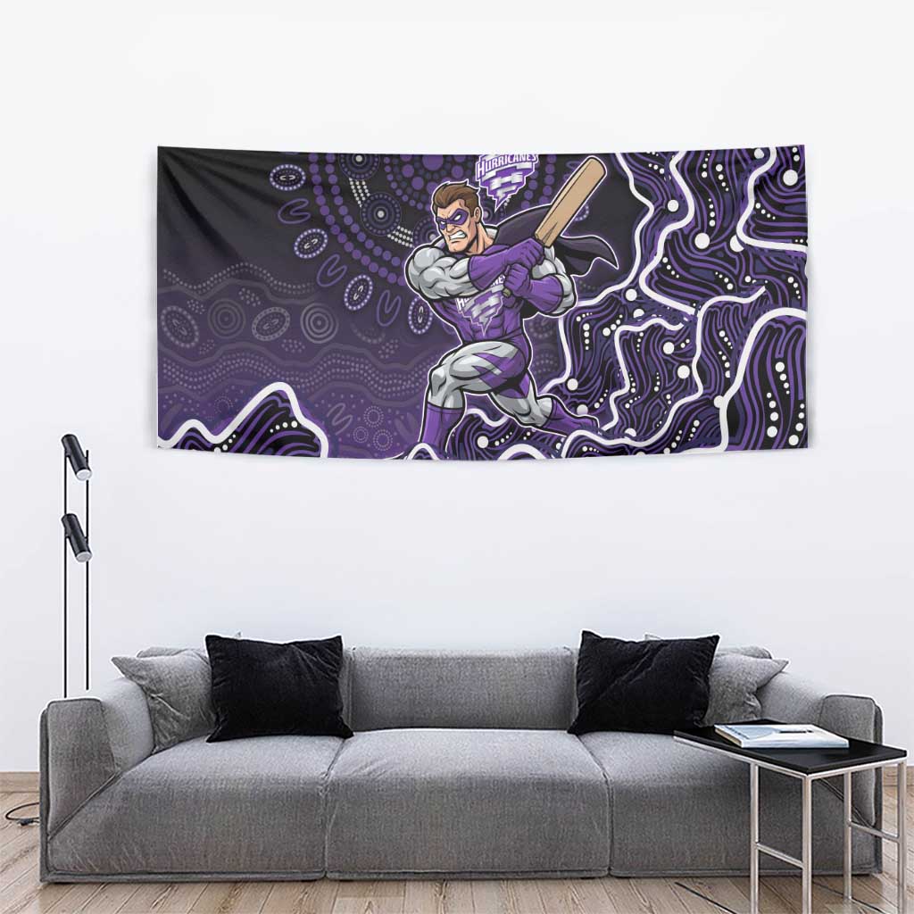 Hobart Hurricanes Cricket Mascot Tapestry Aboriginal Dot Art Purple And Black Tribal Pattern
