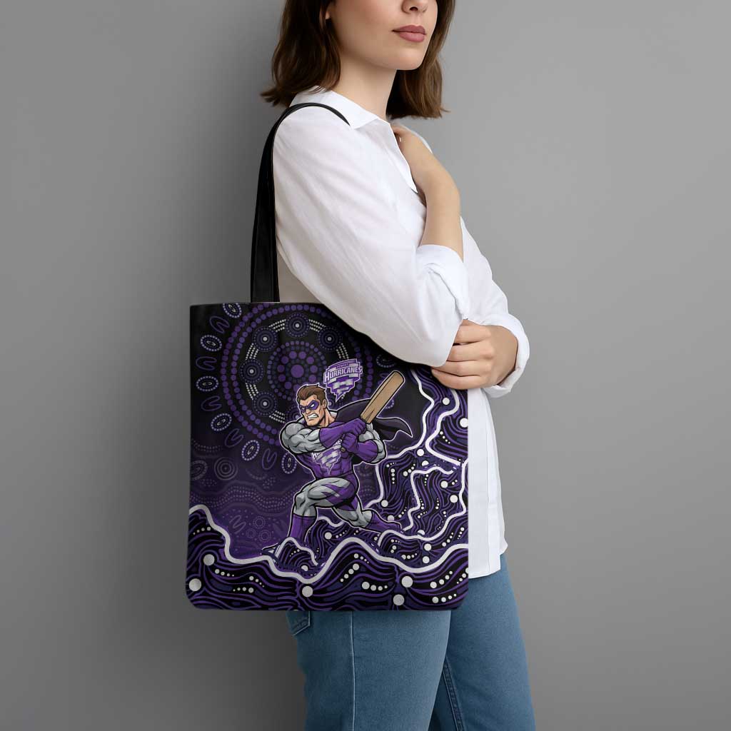 Hobart Hurricanes Cricket Mascot Tote Bag Aboriginal Dot Art Purple And Black Tribal Pattern