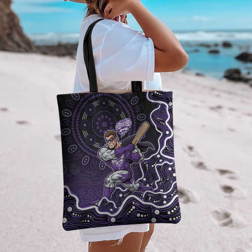 Hobart Hurricanes Cricket Mascot Tote Bag Aboriginal Dot Art Purple And Black Tribal Pattern