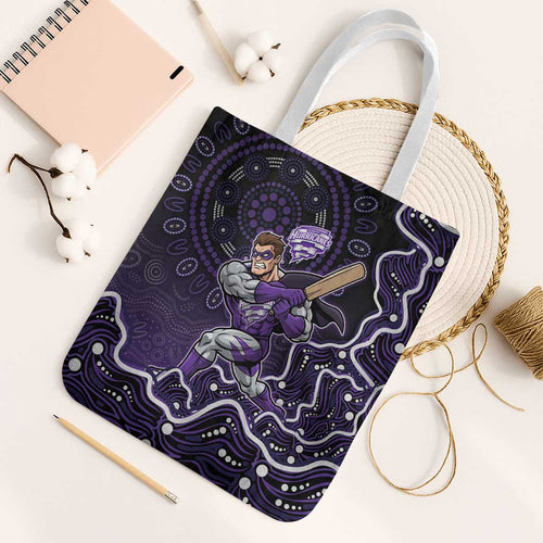 Hobart Hurricanes Cricket Mascot Tote Bag Aboriginal Dot Art Purple And Black Tribal Pattern