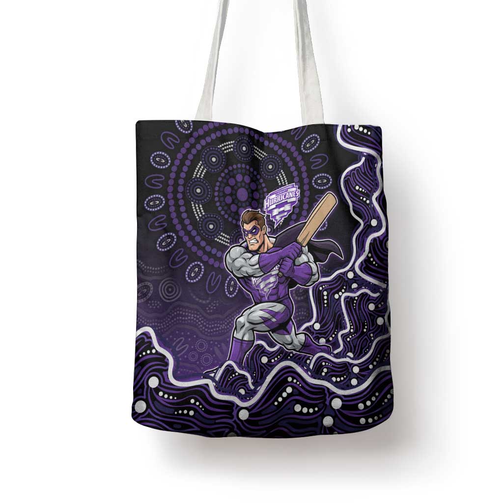 Hobart Hurricanes Cricket Mascot Tote Bag Aboriginal Dot Art Purple And Black Tribal Pattern
