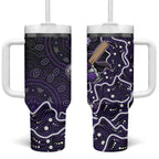 Hobart Hurricanes Cricket Mascot Tumbler With Handle Aboriginal Dot Art Purple And Black Tribal Pattern