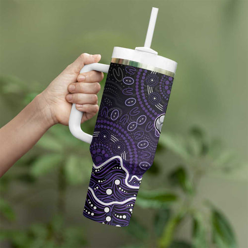 Hobart Hurricanes Cricket Mascot Tumbler With Handle Aboriginal Dot Art Purple And Black Tribal Pattern