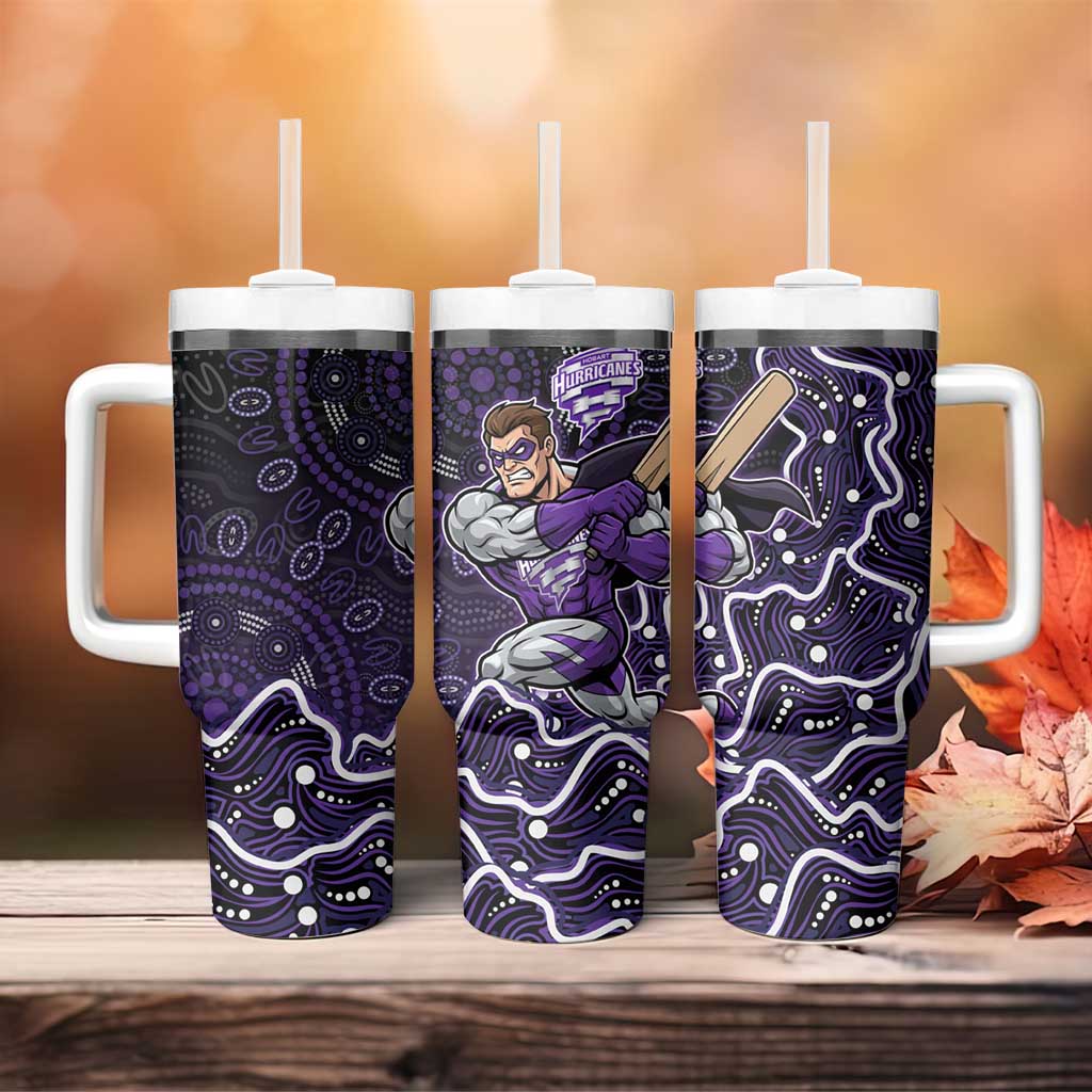 Hobart Hurricanes Cricket Mascot Tumbler With Handle Aboriginal Dot Art Purple And Black Tribal Pattern