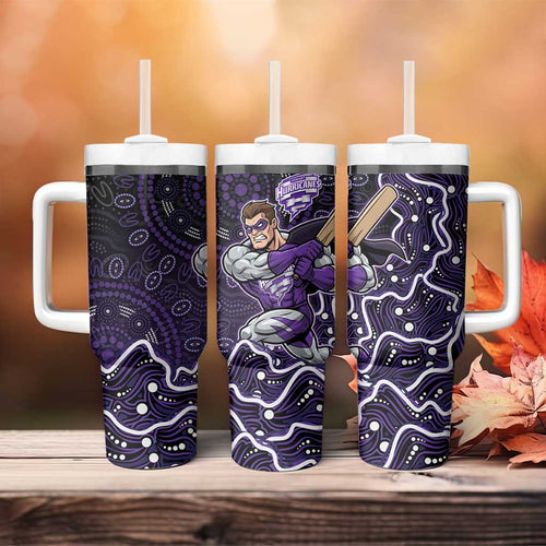 Hobart Hurricanes Cricket Mascot Tumbler With Handle Aboriginal Dot Art Purple And Black Tribal Pattern