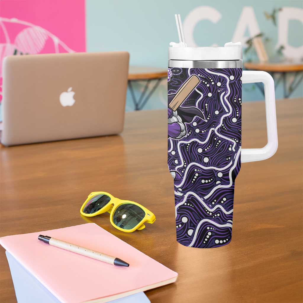 Hobart Hurricanes Cricket Mascot Tumbler With Handle Aboriginal Dot Art Purple And Black Tribal Pattern