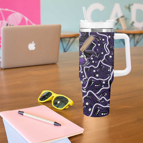 Hobart Hurricanes Cricket Mascot Tumbler With Handle Aboriginal Dot Art Purple And Black Tribal Pattern