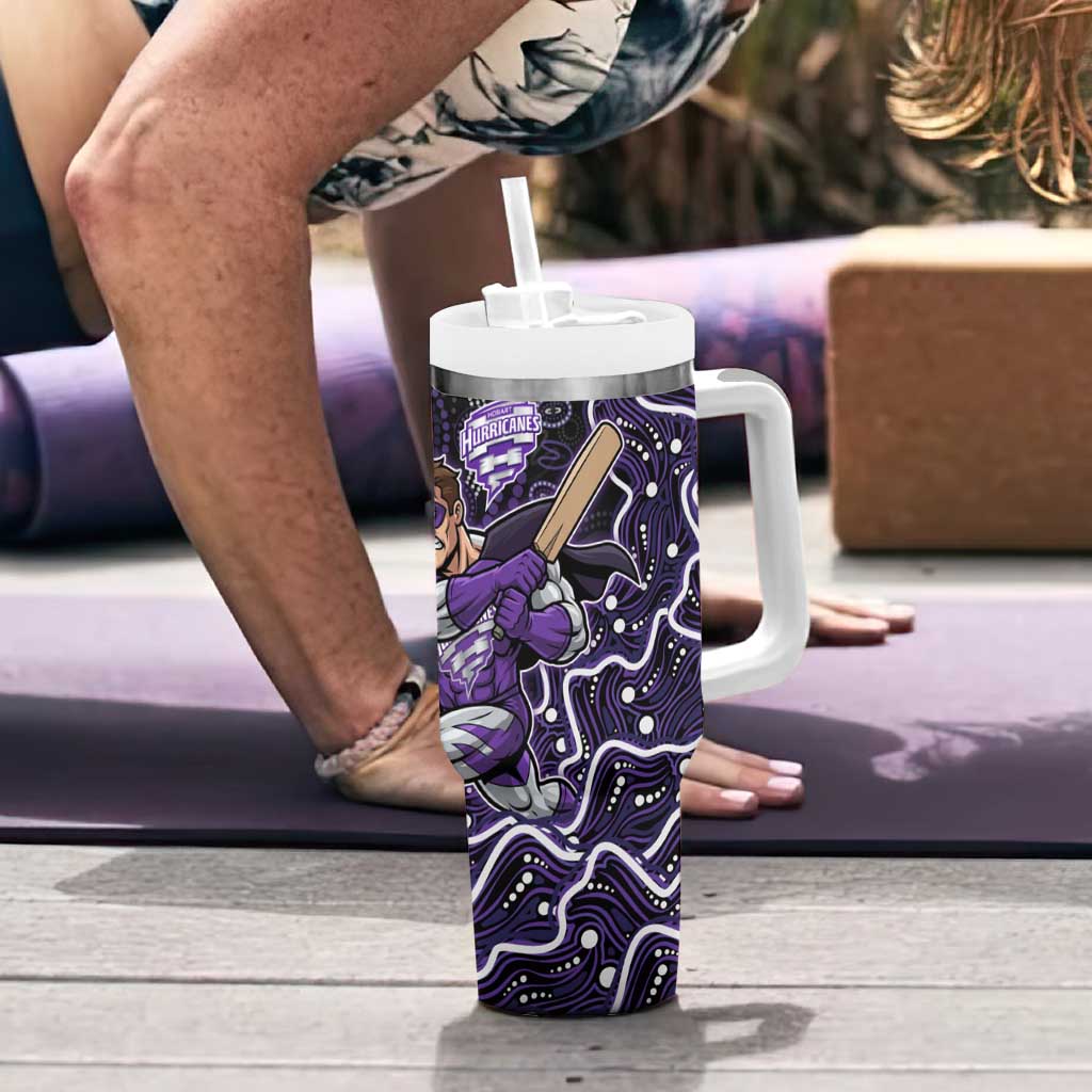 Hobart Hurricanes Cricket Mascot Tumbler With Handle Aboriginal Dot Art Purple And Black Tribal Pattern