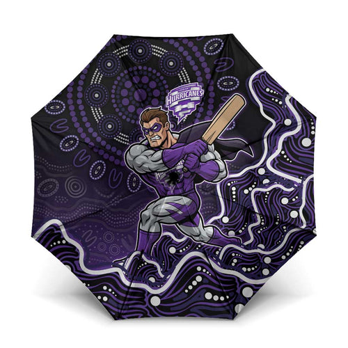 Hobart Hurricanes Cricket Mascot Umbrella Aboriginal Dot Art Purple And Black Tribal Pattern