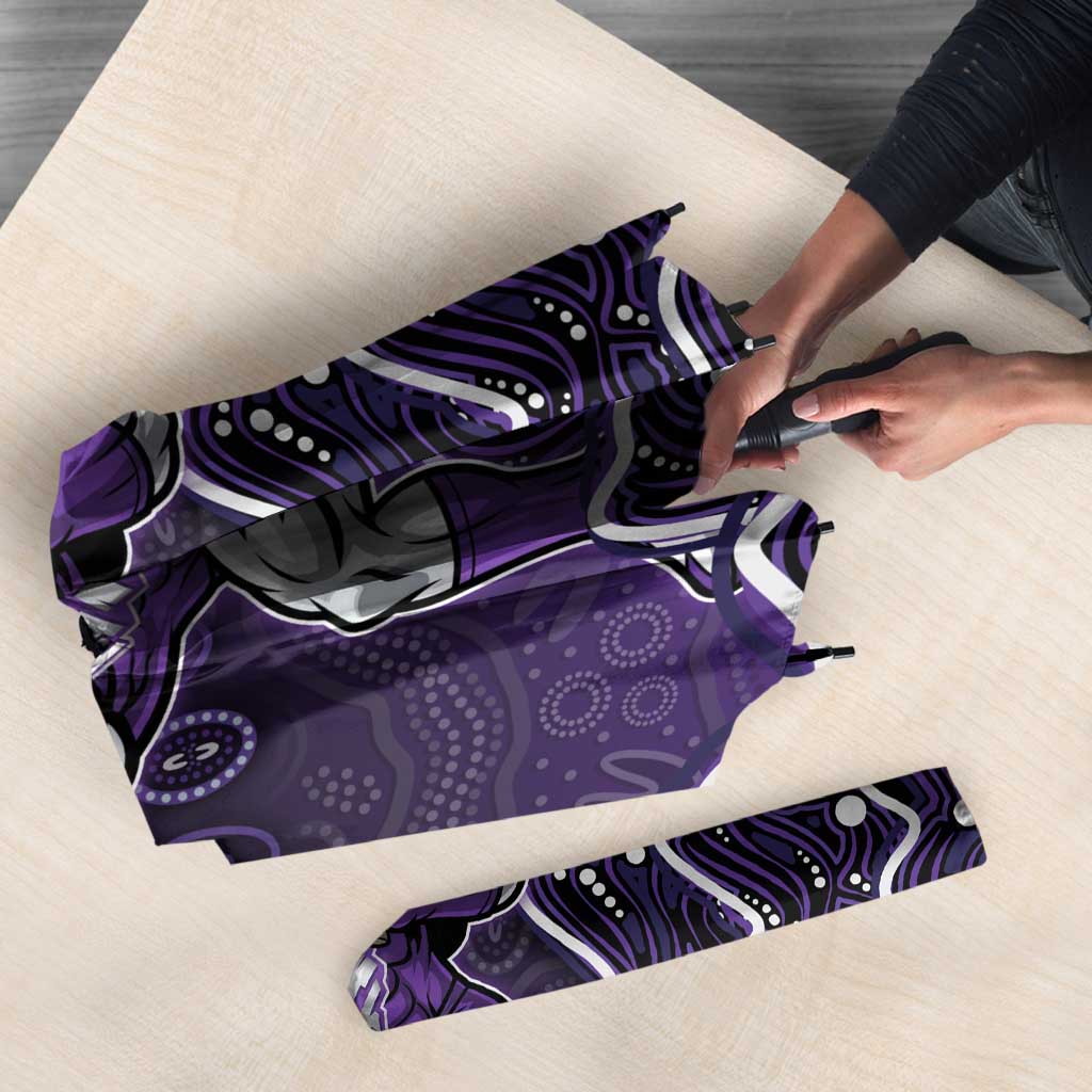 Hobart Hurricanes Cricket Mascot Umbrella Aboriginal Dot Art Purple And Black Tribal Pattern