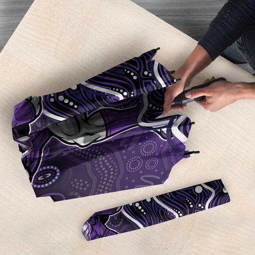 Hobart Hurricanes Cricket Mascot Umbrella Aboriginal Dot Art Purple And Black Tribal Pattern