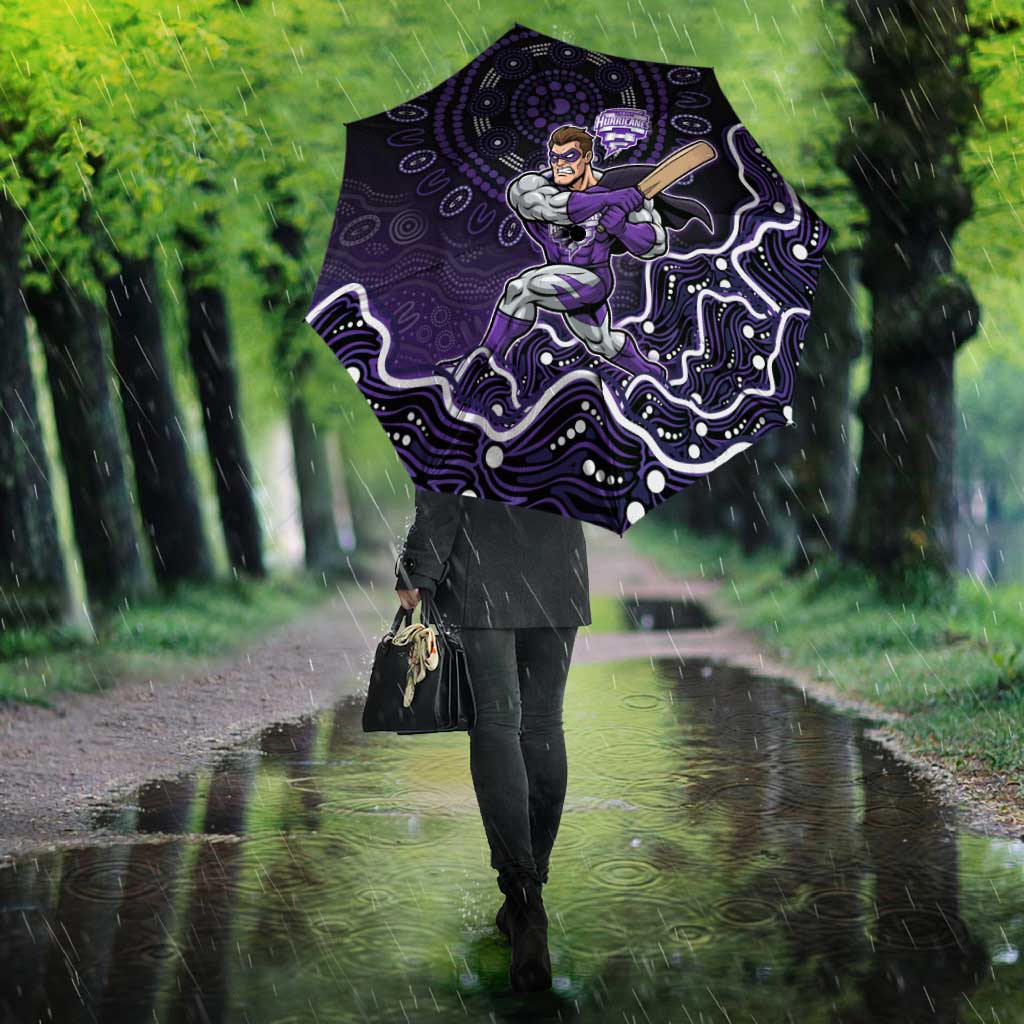 Hobart Hurricanes Cricket Mascot Umbrella Aboriginal Dot Art Purple And Black Tribal Pattern