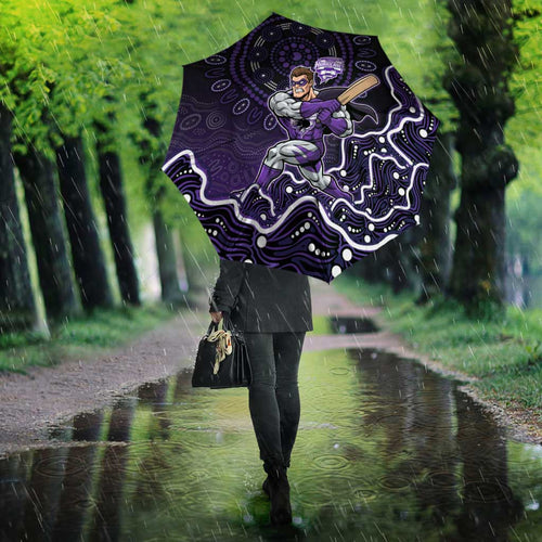 Hobart Hurricanes Cricket Mascot Umbrella Aboriginal Dot Art Purple And Black Tribal Pattern