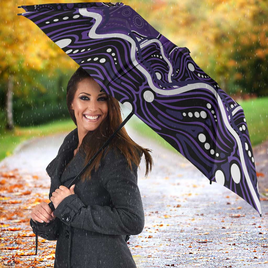 Hobart Hurricanes Cricket Mascot Umbrella Aboriginal Dot Art Purple And Black Tribal Pattern