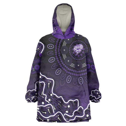 Hobart Hurricanes Cricket Mascot Wearable Blanket Hoodie Aboriginal Dot Art Purple And Black Tribal Pattern