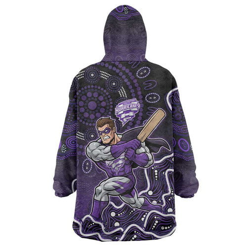 Hobart Hurricanes Cricket Mascot Wearable Blanket Hoodie Aboriginal Dot Art Purple And Black Tribal Pattern