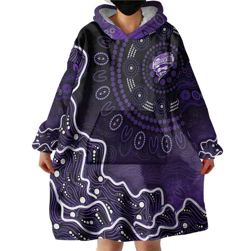 Hobart Hurricanes Cricket Mascot Wearable Blanket Hoodie Aboriginal Dot Art Purple And Black Tribal Pattern
