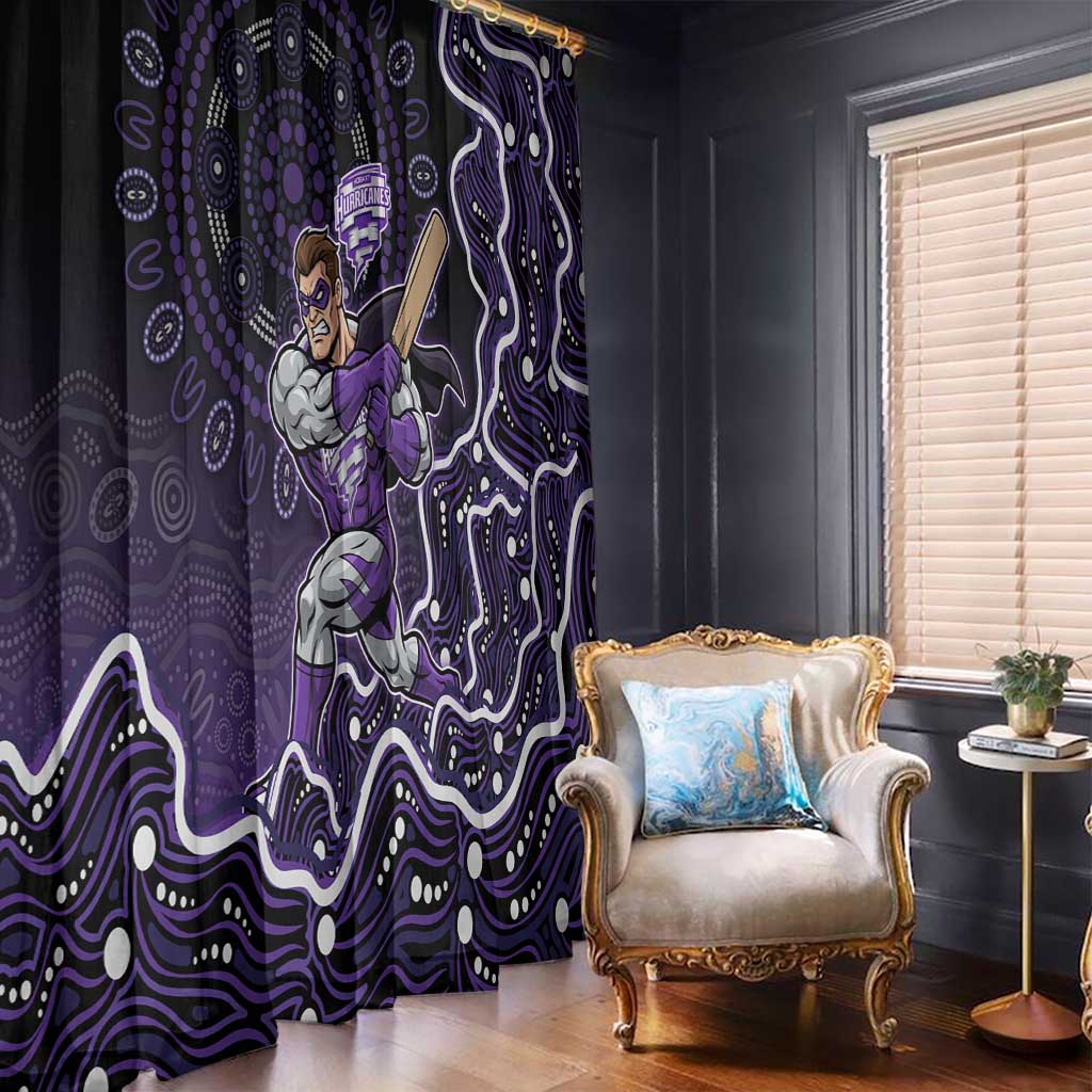 Hobart Hurricanes Cricket Mascot Window Curtain Aboriginal Dot Art Purple And Black Tribal Pattern